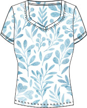 23149B Camiseta silueta ajustada, tela mini print, cuello en V semicurvo.