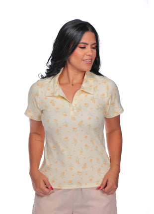 23043B Camiseta silueta ajustada, tipo polo, estampado mini print.