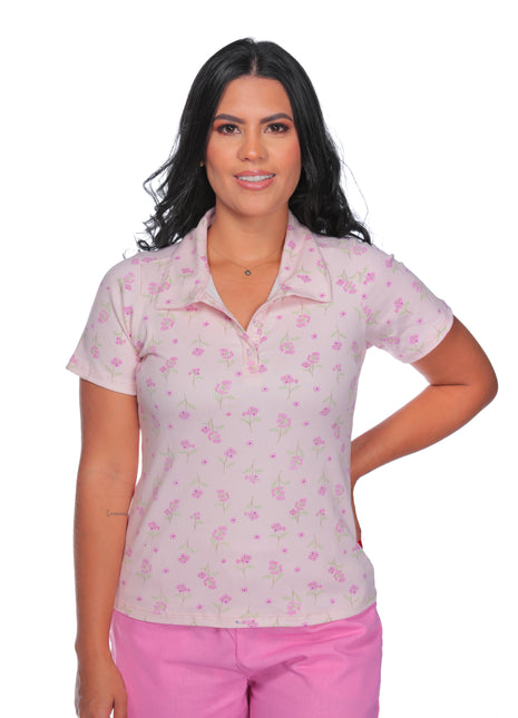 23043B Camiseta silueta ajustada, tipo polo, estampado mini print.