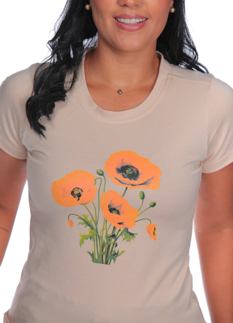 23273B Camiseta silueta ajustada, estampado floral.