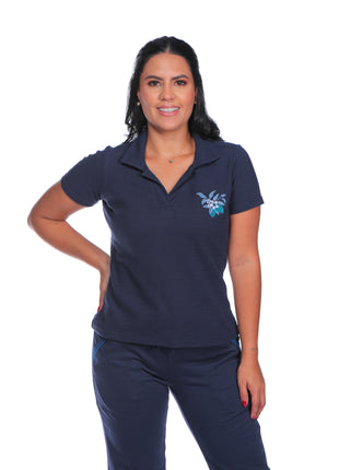 23375B Camiseta silueta ajustada, tela con efecto, bordado floral.