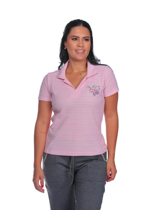 23375B Camiseta silueta ajustada, tela con efecto, bordado floral.