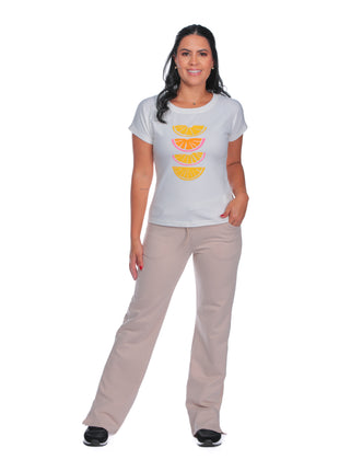 43376A Pantalón silueta ajustada, en burda con pretina elástica, abertura en bota.