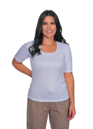 23471A Camiseta silueta ajustada, cuello cuadrado, tela con efecto.
