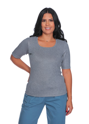 23471A Camiseta silueta ajustada, cuello cuadrado, tela con efecto.