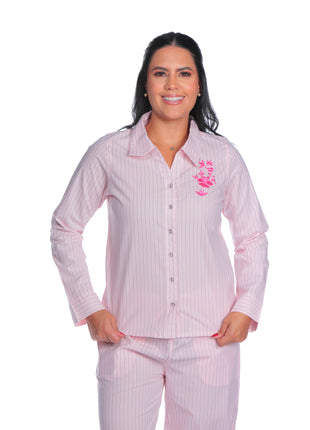 23473A Camisa botones silueta ajustada, bordado floral.
