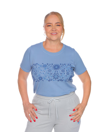 23741B blusón silueta amplia, estampado en frente.