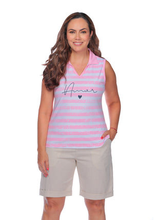 23792B Blusón silueta amplia, cuello sport, "Amor" estampado.