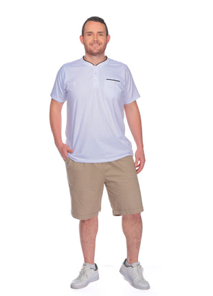 21146A Camiseta hombre, cuello nerú tejido, bolsillo funcional.