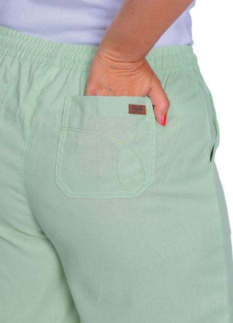 43605M Pantalón silueta amplia, pretina resortada, tela fresca, textura lino.