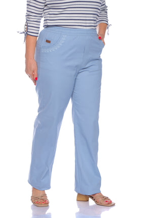 43631B pantalón silueta amplia, bordado en bolsillos.